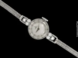 1960's Rolex Ladies Dress Watch with Bracelet, Silver Dial - 14K White Gold & Diamonds