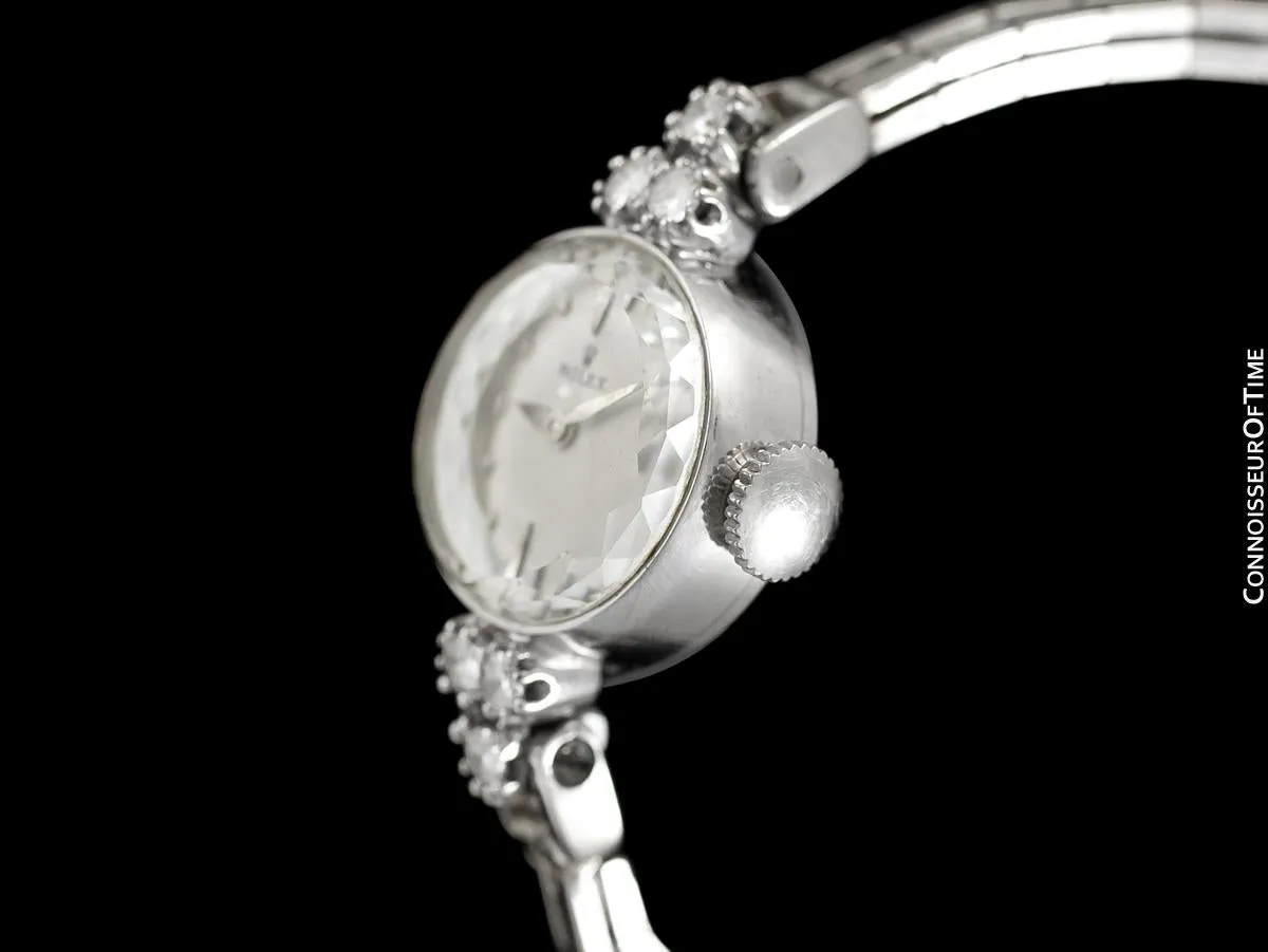 1960's Rolex Ladies Dress Watch with Bracelet, Silver Dial - 14K White Gold & Diamonds