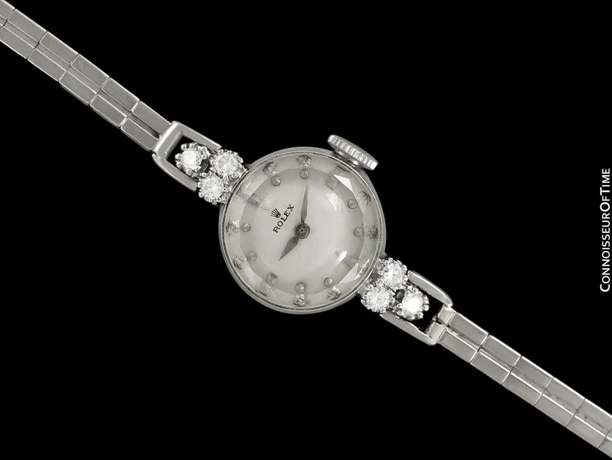 1960's Rolex Ladies Dress Watch with Bracelet, Silver Dial - 14K White Gold & Diamonds
