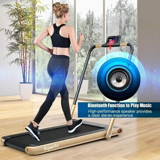 2-in-1 Folding Treadmill with Remote Control and LED Display-Golden - Color: Gol
