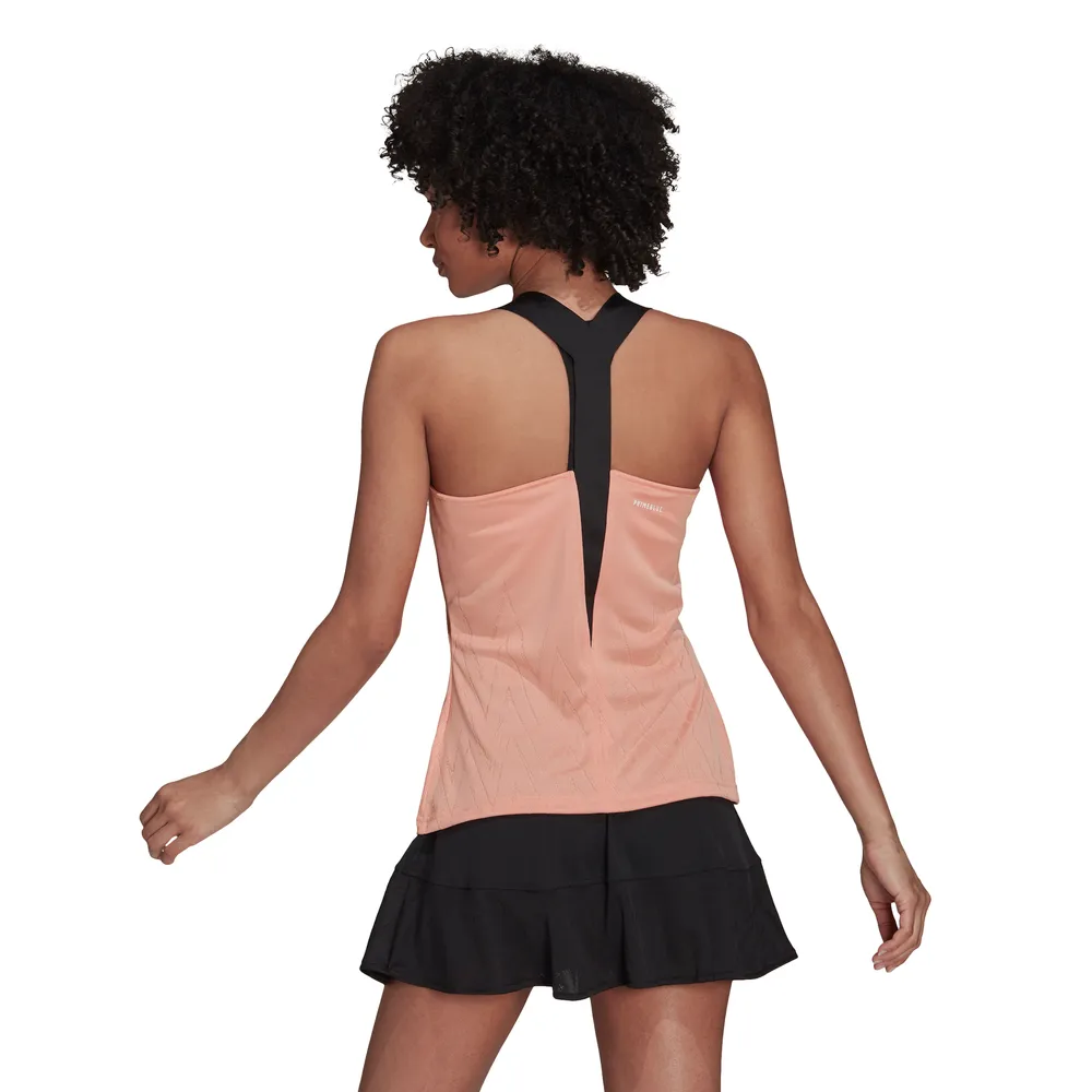 adidas Women's Tennis Primeblue Aeroknit Y-Tank Top (Ambient Blush)
