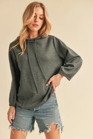 Aemi   Co Lightweight Drawstring Mock Neck Sweatshirt