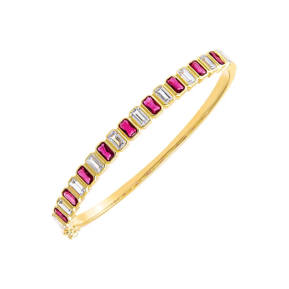 Colored Baguette CZ Bezel Tennis Bangle