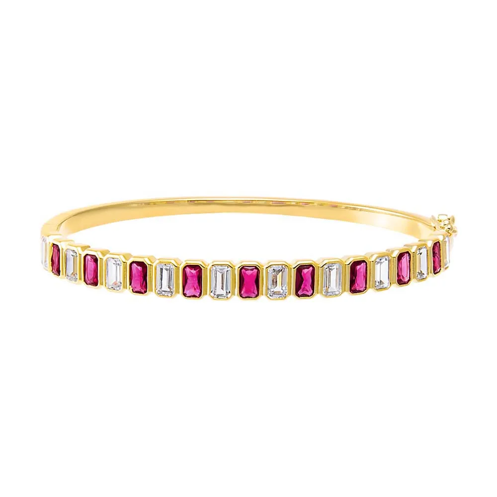 Colored Baguette CZ Bezel Tennis Bangle