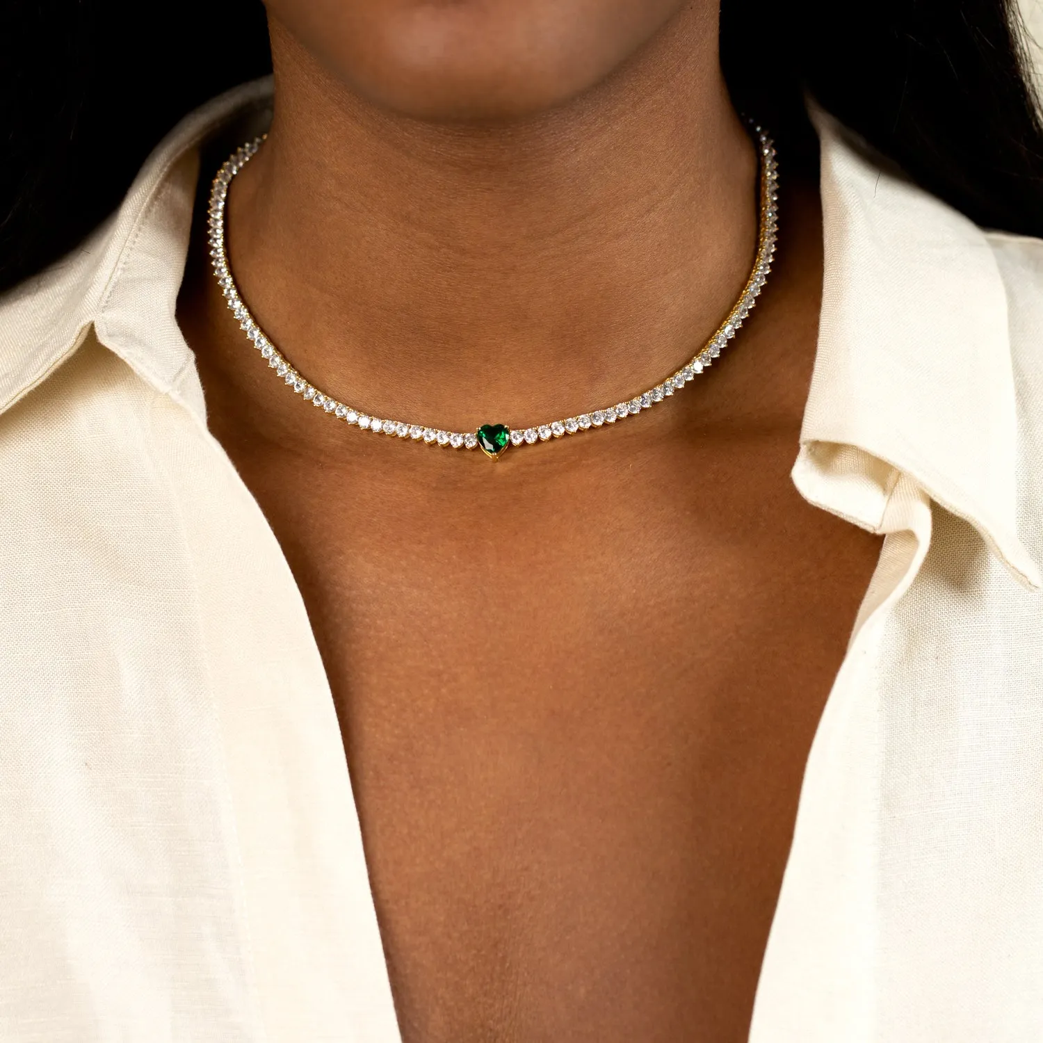 Colored Heart Tennis Necklace