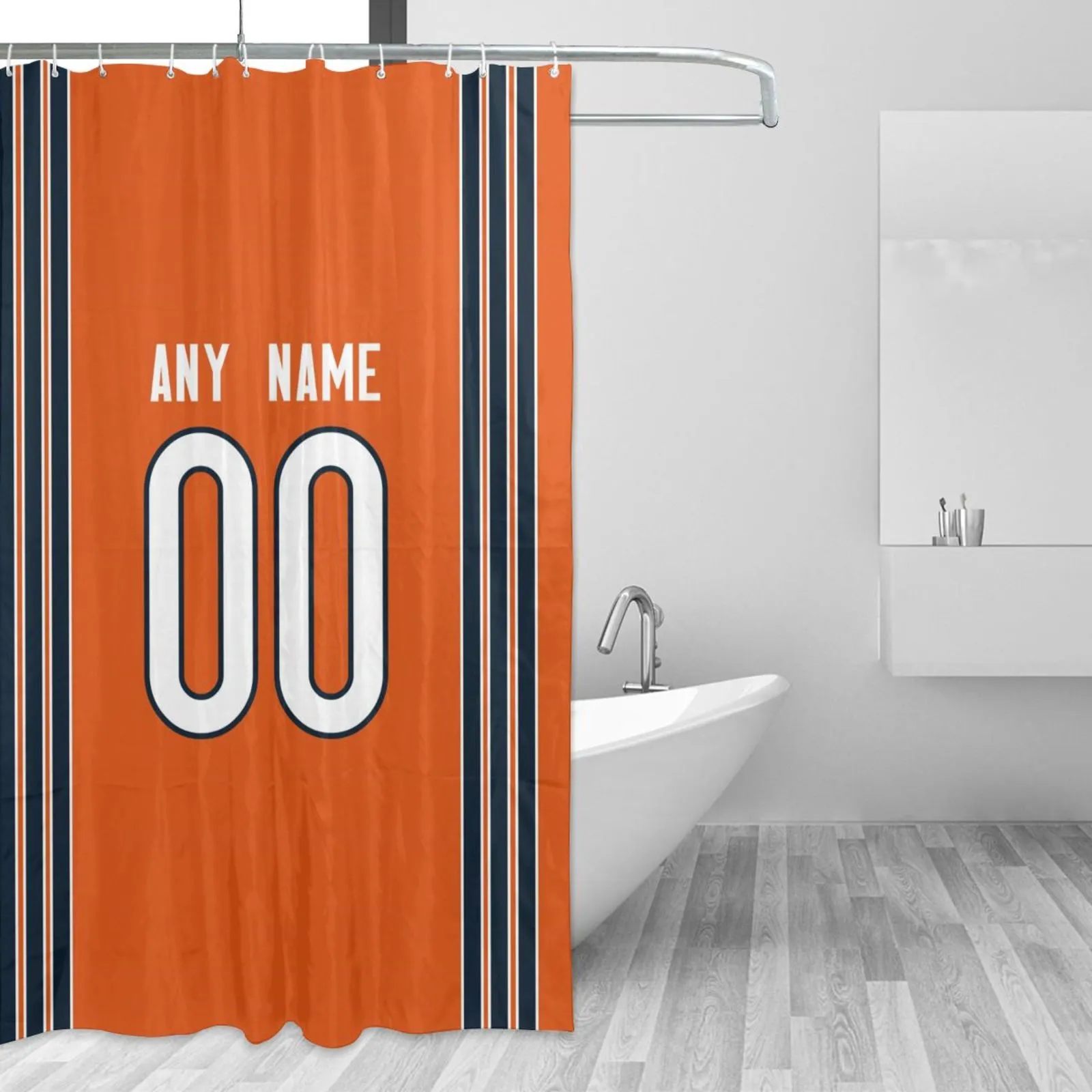 Custom Football Chicago Bears style personalized shower curtain custom design name and number set of 12 shower curtain hooks Rings
