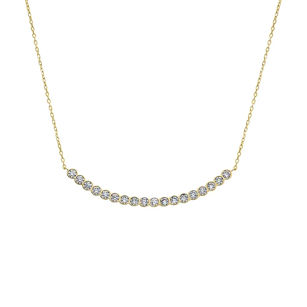 CZ Bezel Curved Tennis Bar Pendant Necklace