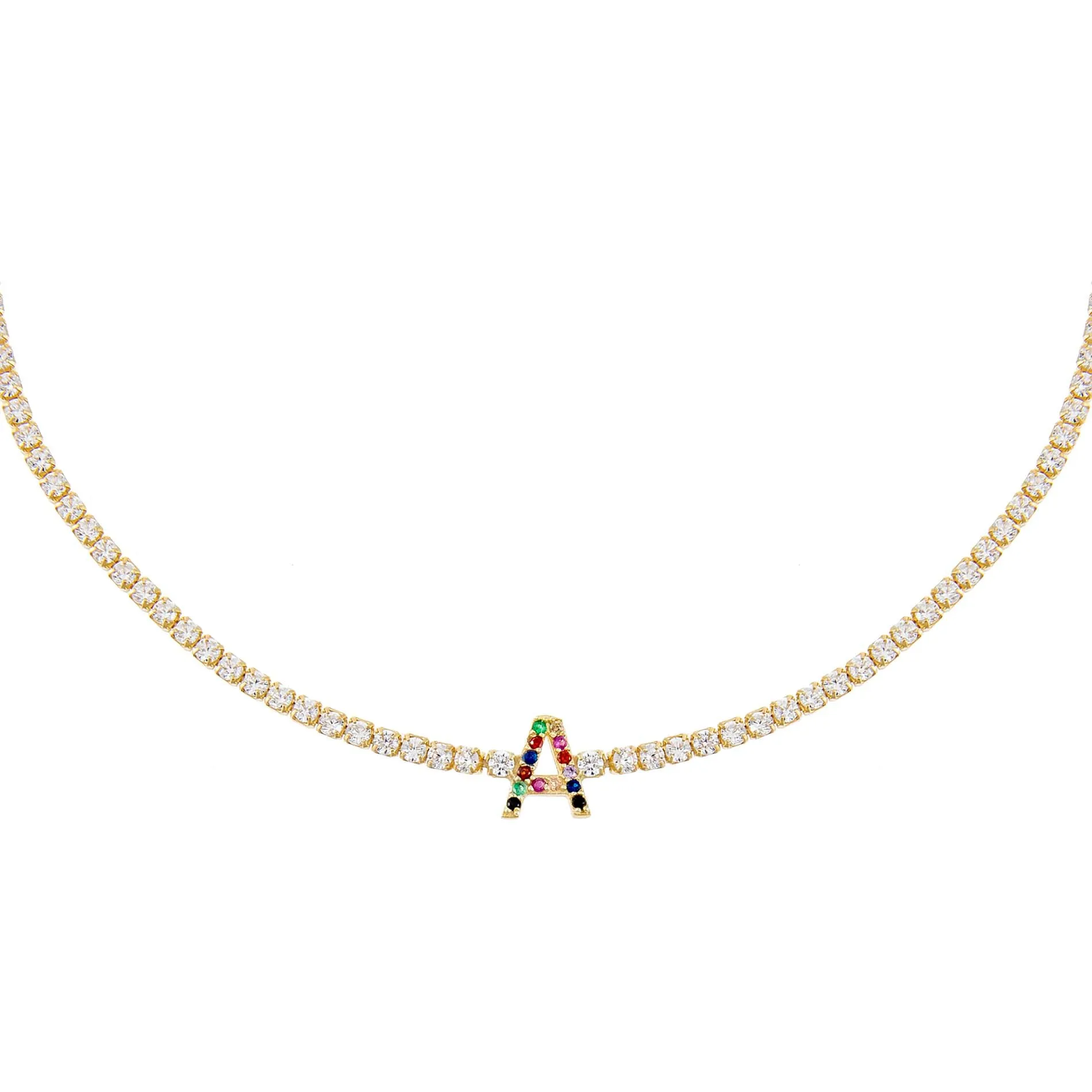 CZ Rainbow Uppercase Initial Tennis Choker