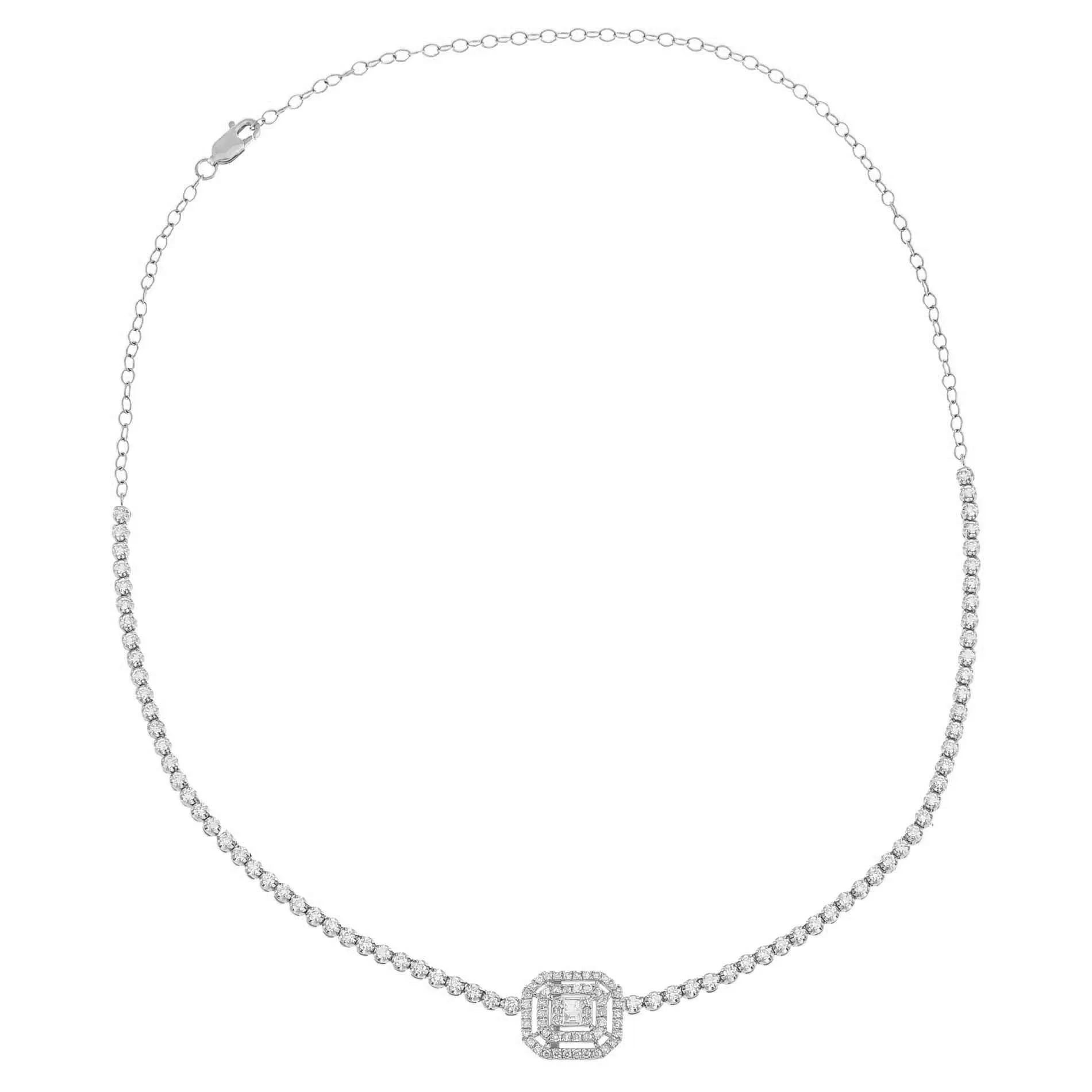 Diamond Illusion Baguette Tennis Necklace 14K