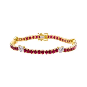 Diamond Pave Accented Ruby Tennis Bracelet 14K