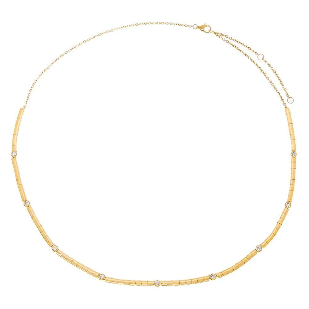Diamond Scattered Bezel X Solid Choker Necklace 14K