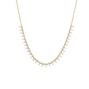 Diamond Solitaire X Baguette Half Tennis Necklace 14K
