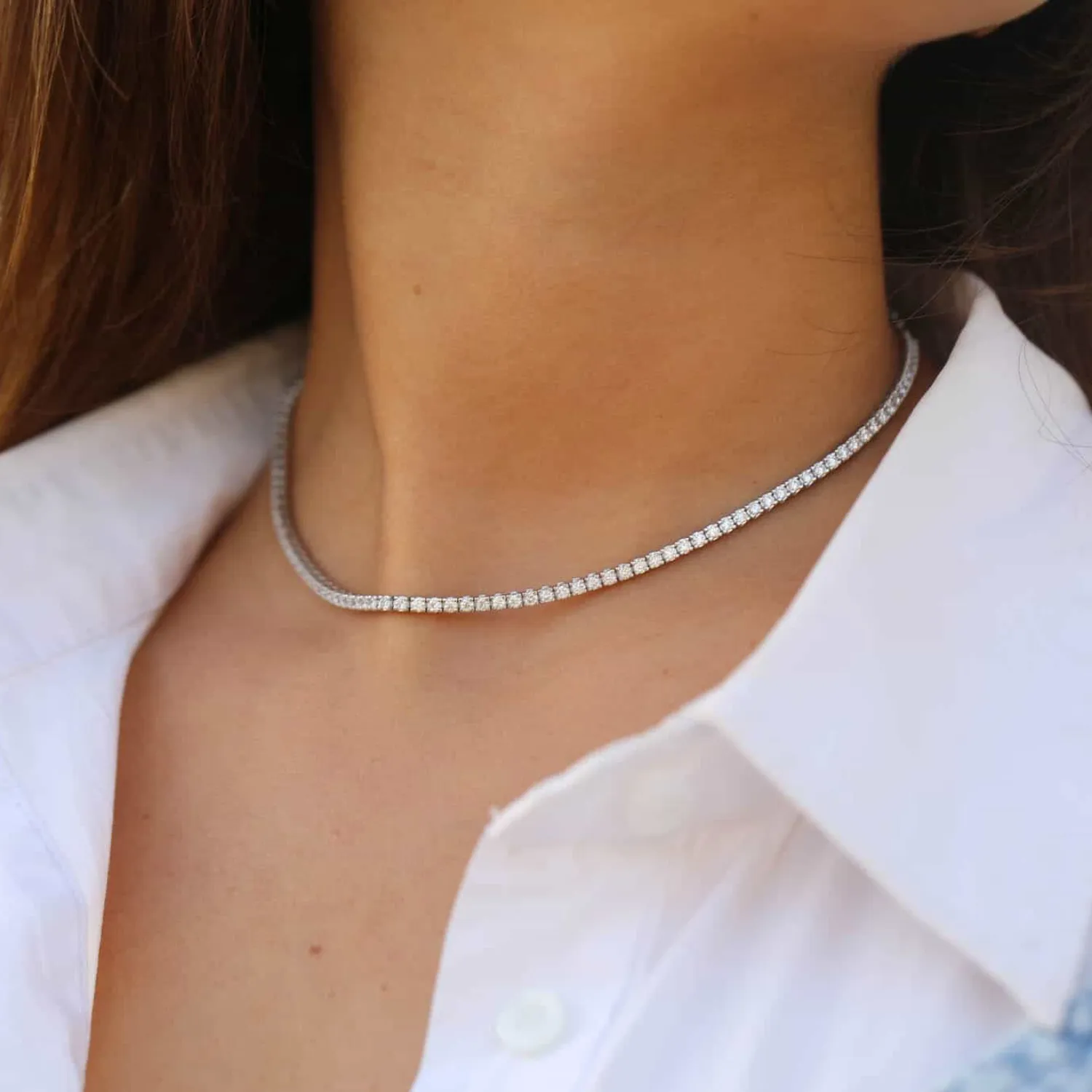 DIAMOND TENNIS NECKLACE WITH ADJUSTABLE CHAIN