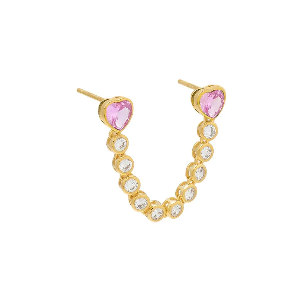 Double Heart x Tennis Chain Stud Earring