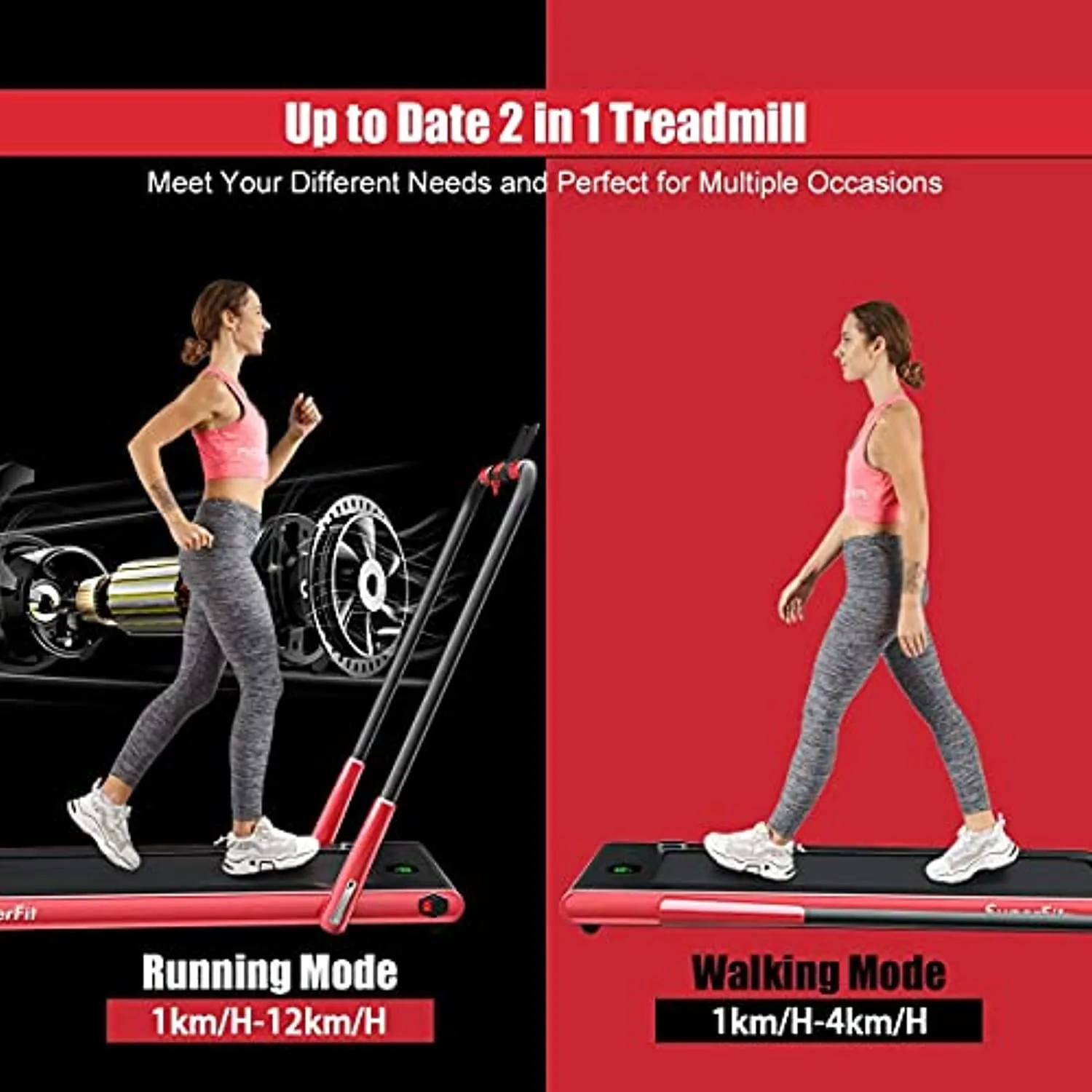 Goplus 2 in 1 Folding Treadmill, 2.25HP Under Desk Electric Superfit Treadmill, Installation-Free with APP Control, Remote Control, Blue Tooth Speaker and LED Display, Walking Jogging for Home Use
