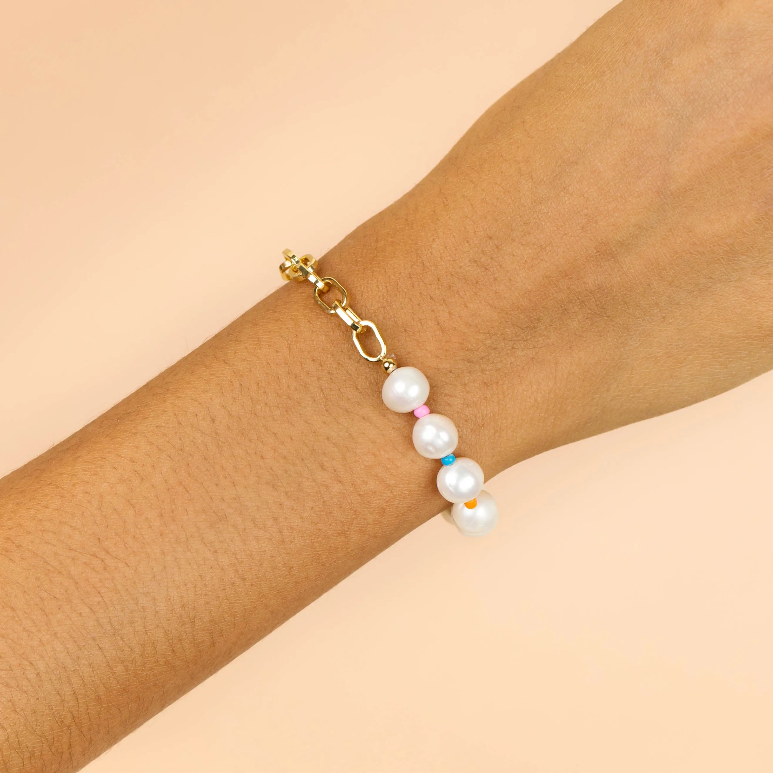 Multi Color Pearl X Link Bracelet