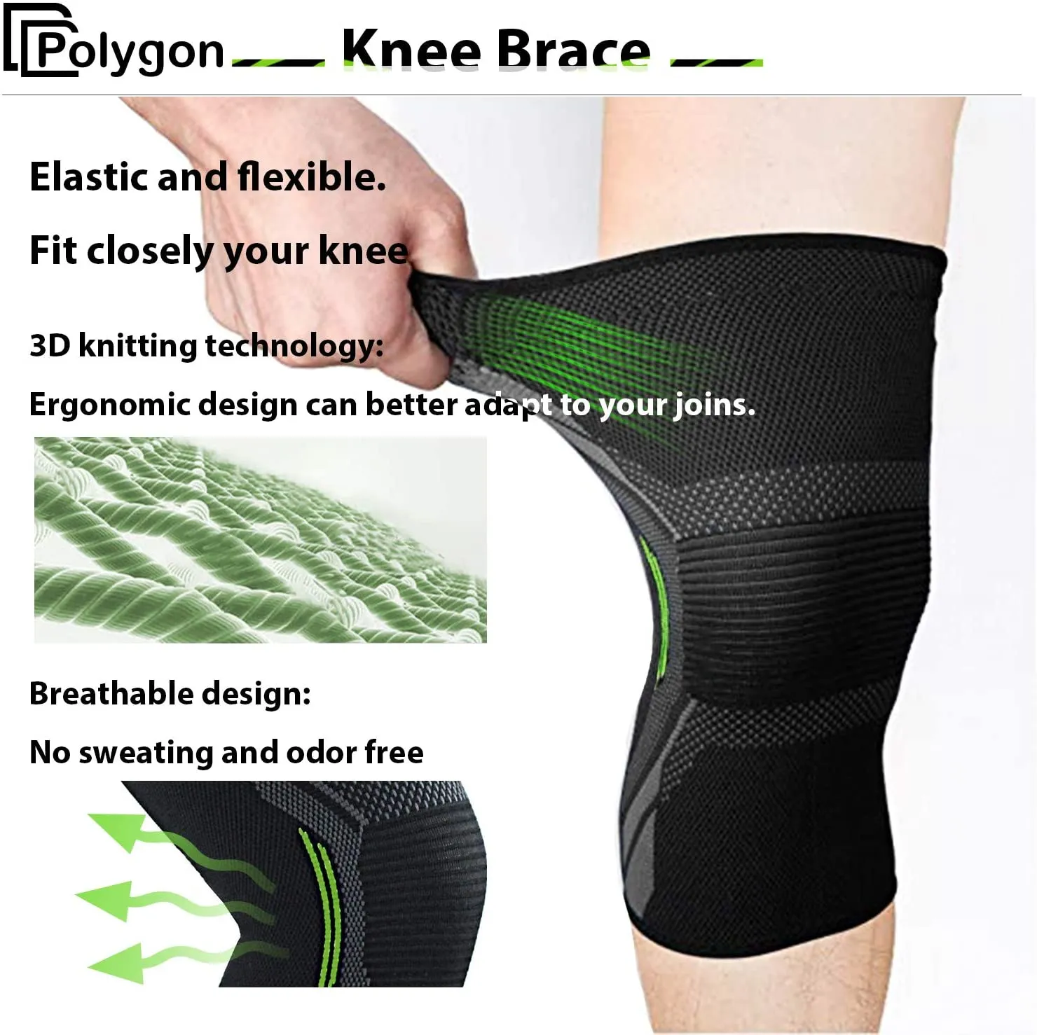 New Polygon Knee Support Brace 2 Pack, Polygon Knee Compression Sleeve for Running, Arthritis, ACL, Meniscus Tear, Sports, Joint Pain Relief and Injury Recovery (M)