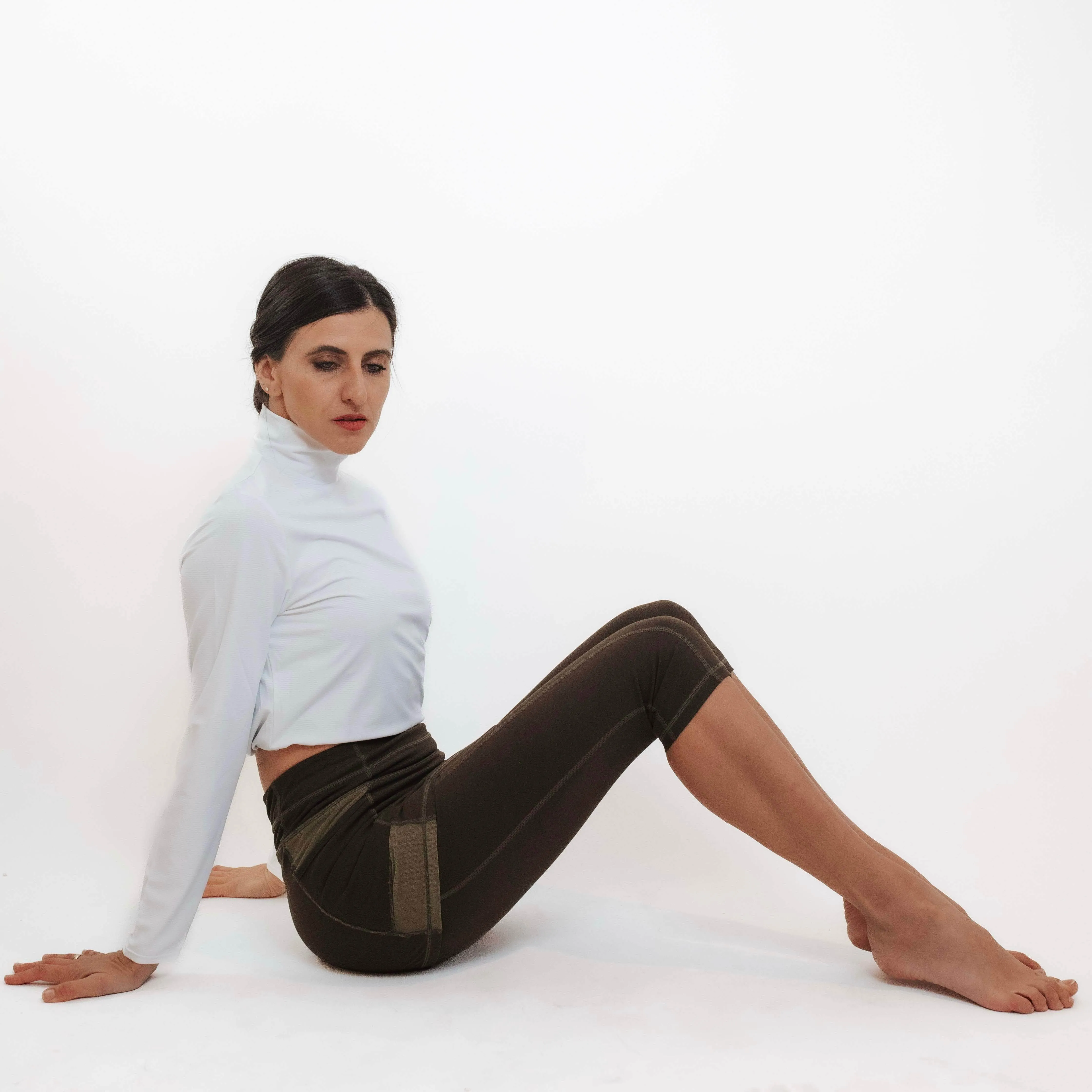 Olive Skirted Capris Leggings with Pockets