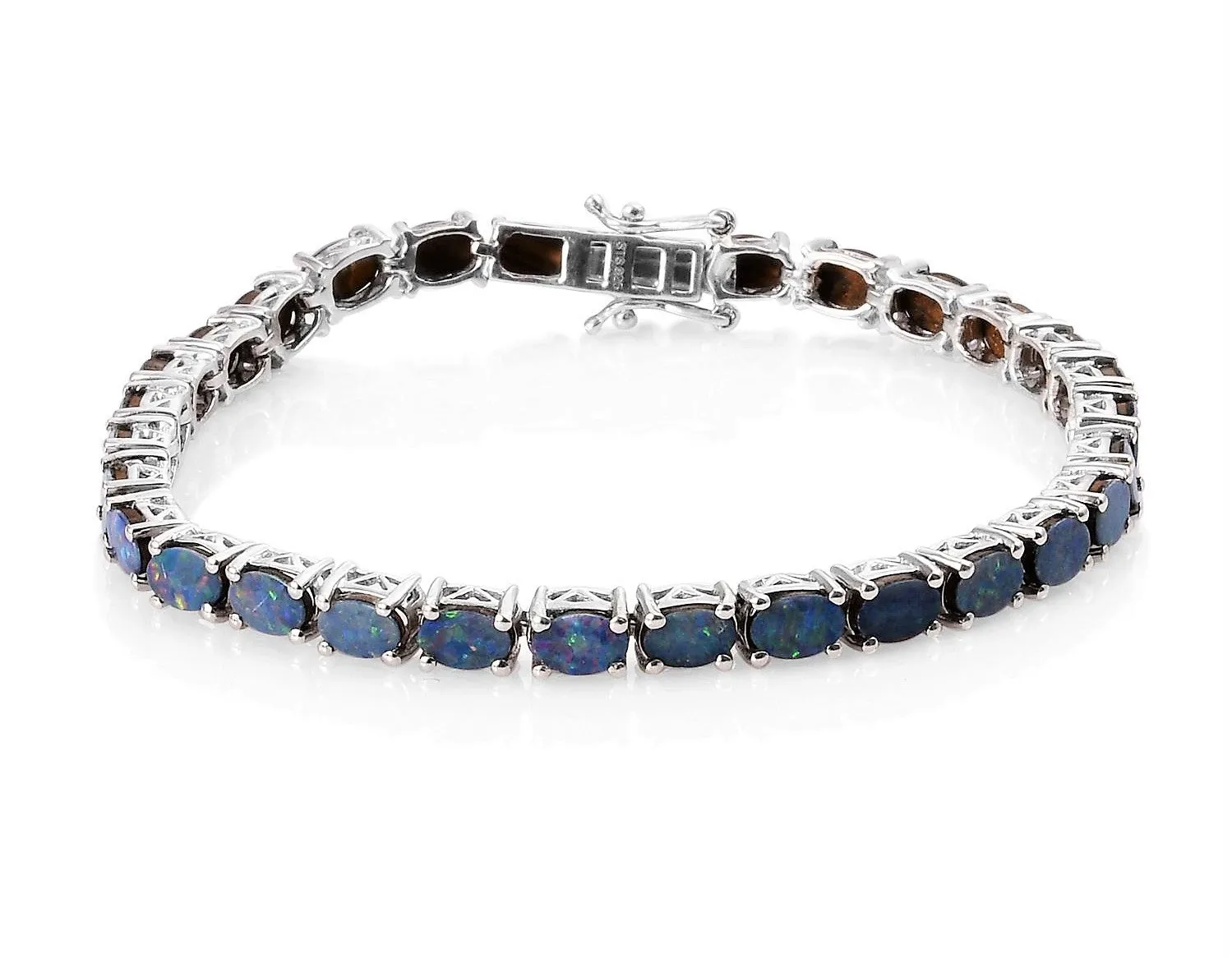 Platinum/Sterling Silver Premium Colors Boulder Opal Line Bracelet (7.50 in)