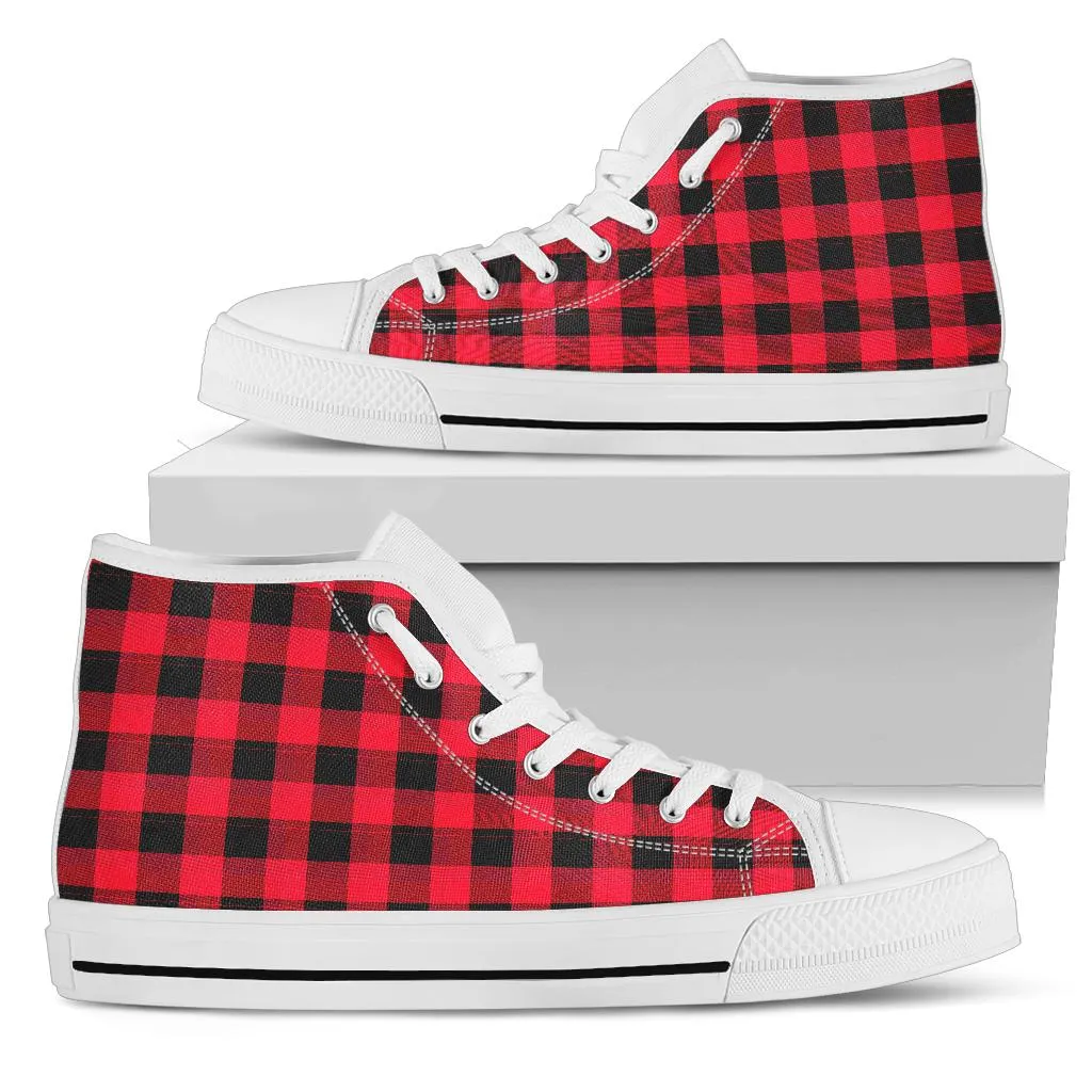 Red Buffalo Plaid High Top Shoes (White Soles)