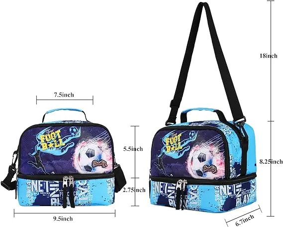 Seastig Navyblue Football 18 inch Double Handle Rolling Backpack with Lunch Bag Set