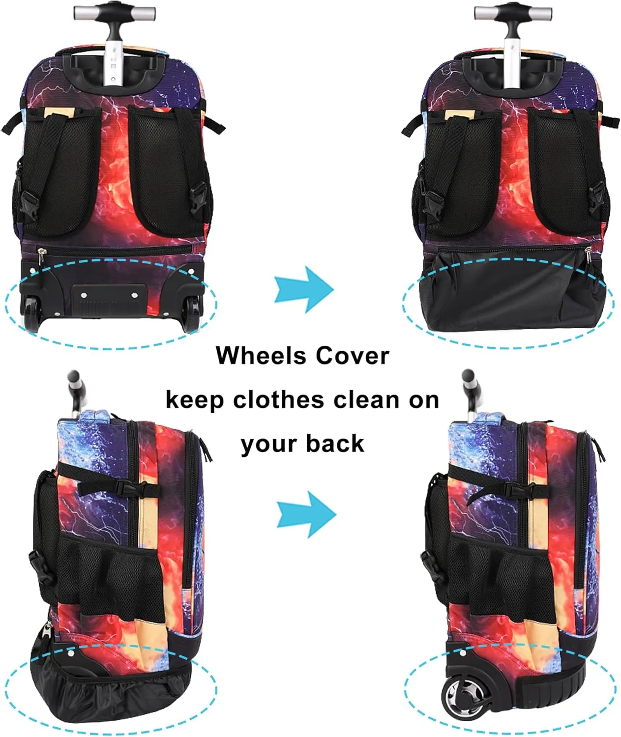 Tilami Basketball Black Rolling Backpack 19 inch with Lunch Bag