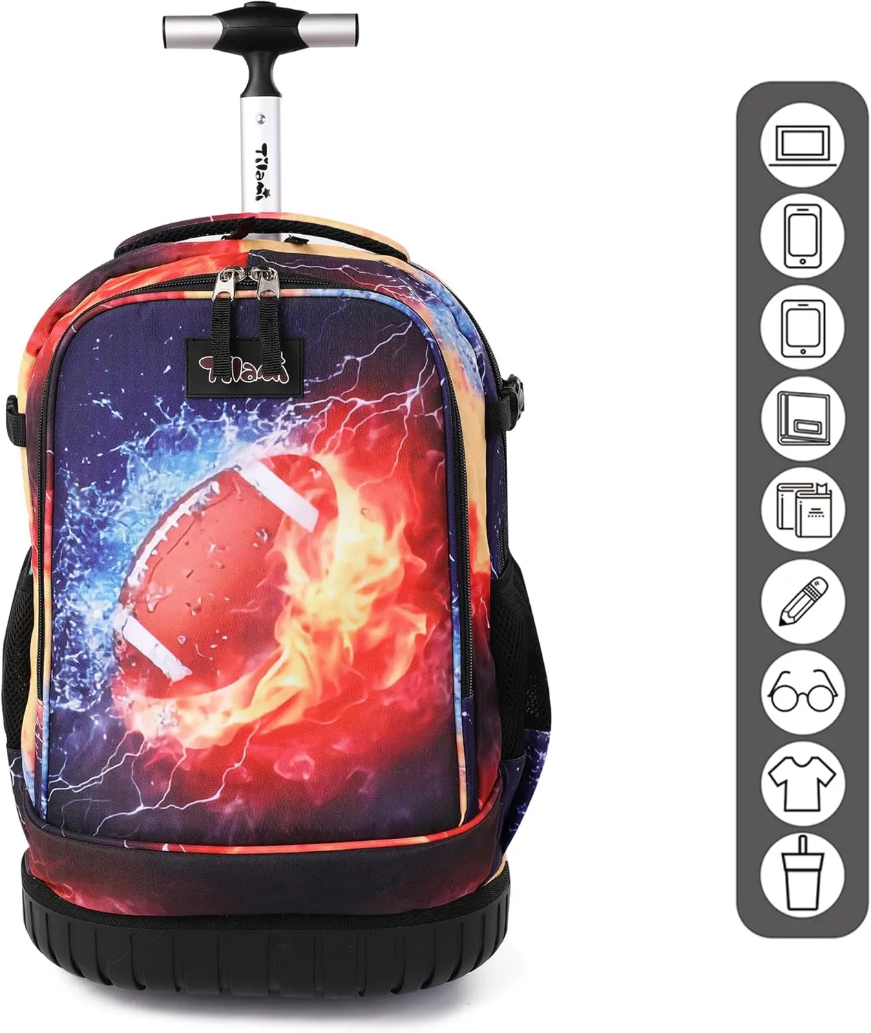 Tilami Black Football 18 Inch Rolling Backpack for Boys
