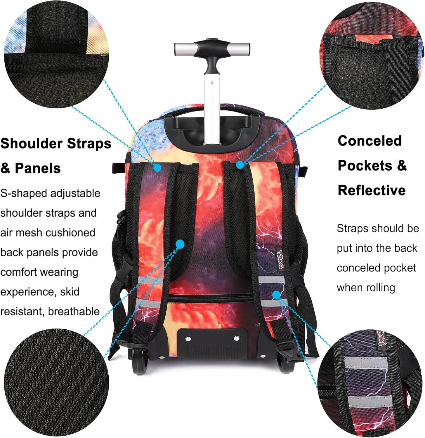 Tilami Rugby Black Rolling Backpack 19 inch with Lunch Bag