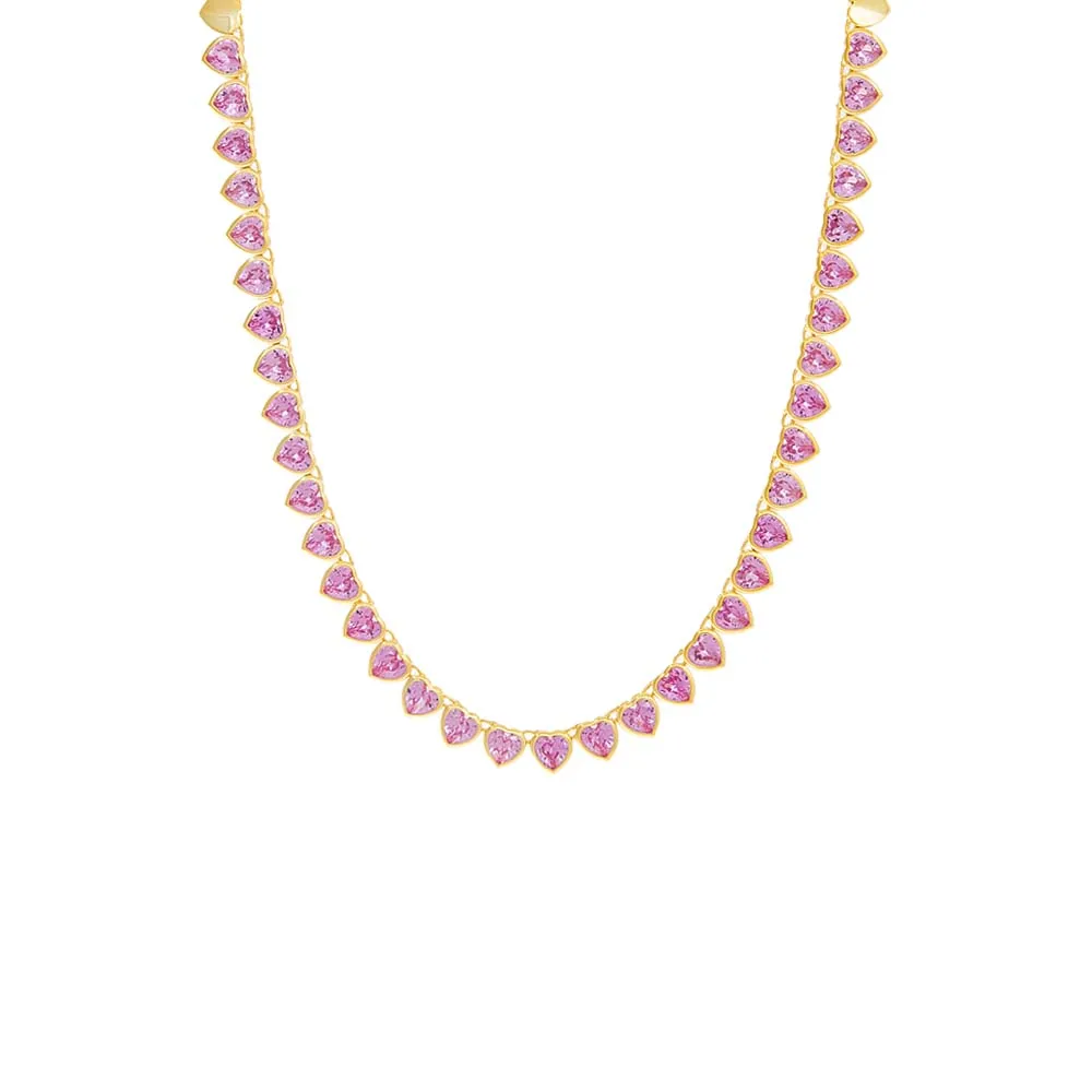Turquoise Heart Bezel Tennis Necklace